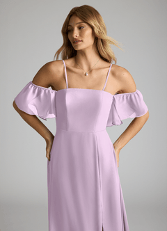 Azazie Sue Bridesmaid Dresses Frosted Lilac A-Line Off the Shoulder Chiffon Convertible Dress image2