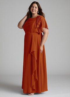 Azazie Aaliyah Bescheiden Bruidsmeisjekleding A-Lijn Bocht Gevouwen Chiffon Vloerlengte Jurk image7