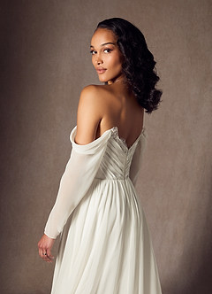 Azazie Lilith Wedding Dresses Cream A-Line Sweetheart lace Chiffon Dress image2