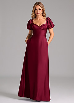 Azazie Fatima Bridesmaid Dresses Burgundy A-Line Pleated Stretch Satin Dress image3