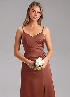 Azazie Azuree Bridesmaid Dresses Auburn A-Line Pleated Stretch Satin Dress image8