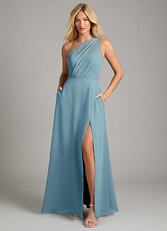Azazie Phaedra Bridesmaid Dresses Moody Blue A-Line One Shoulder Chiffon Dress image3