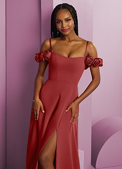 Barbie ♥ Azazie Robes de demoiselle d'honneur Robe Trapèze Convertible en Mousseline de soie Épaule décolletée Rouille image3
