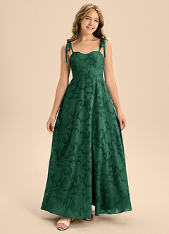 Azazie Rosey Junior Dark Green A-Line Sweetheart Neckline Floral Burnout Dress image4