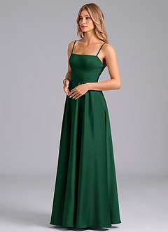 Azazie Elita Kleider zum Anprobieren zu Hause A-Linie Plissee Stretch-Satin Kleid Dunkelgrün image4