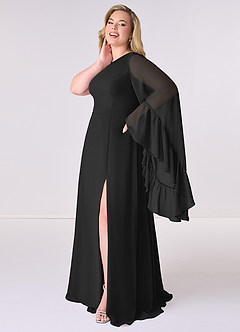 Barbie ♥ Azazie Bridesmaid Dresses Black A-Line Long Sleeve Chiffon Dress image9