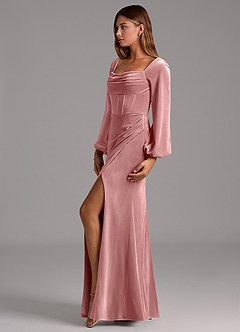 Azazie Charissa Bridesmaid Dresses Dusty Rose Sheath Long Sleeve Velvet Dress image4