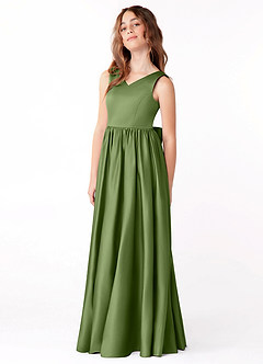 Azazie Hathaway Junior Juniper A-Line Bow Stretch Satin Dress image4