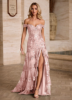 Jenna Pink Ruffled Glitter Mermaid Prom Dress image4