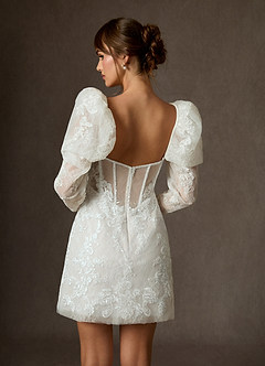 Azazie Winter Wedding Dresses Diamond White A-Line Strapless Lace Dress image1