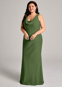 Azazie Rylina Bridesmaid Dresses Olive Mermaid Pleated Chiffon Dress image9