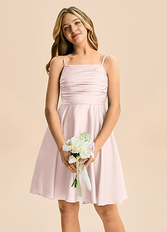 Azazie Miko Junior A-Line Plisseret Stræk satin Mini Junior brudepige Kjole image6