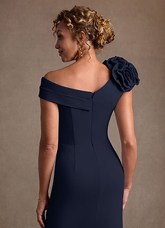 Azazie Gwynne vestidos de madre de la novia Vestido de Azul Marino Oscuro de Crepé elástico de Corte Sirena con Vestidos sin tirantes image8
