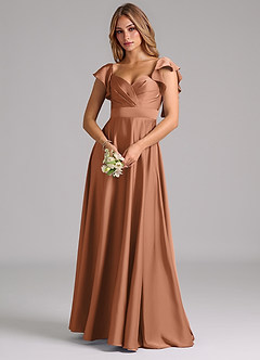 Azazie Leilani Brautjungfernkleider A-Linie Gestreift Stretch-Satin Kleid Bronzer image7