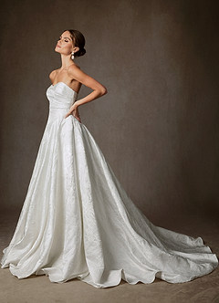 Azazie Tallulah Wedding Dresses Diamond White A-Line Strapless Floral Jacquard Dress image1