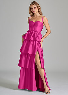 Azazie Faye Bridesmaid Dresses Fuchsia A-Line Ruched Stretch Satin Dress image8
