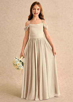 Azazie Shia Girls Formal Robe Demoiselle D'honneur Fillette Robe Trapèze en Mousseline de soie Épaule décolletée Champagne image2