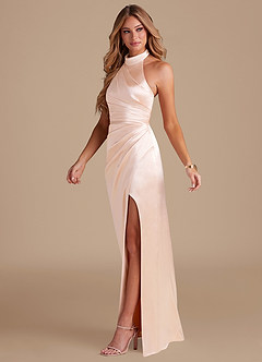 Azazie Jemma Brautjungfernkleider Etui Plissee Metallischer Satin Kleid Roségold image4