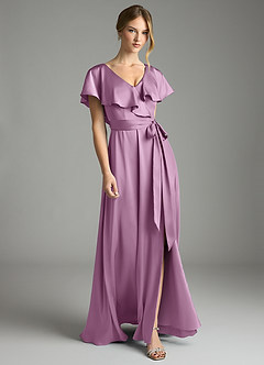 Azazie Lainey Vestidos de damas de honor Vestido de Glicinia de Satén Elástico de Corte en A con Con bolsillos image4