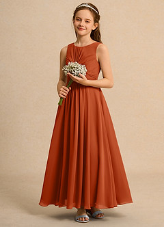 Azazie Ducky Girls Formal Flower Girl Dresses Burnt Orange A-Line Pleated Chiffon Dress image6