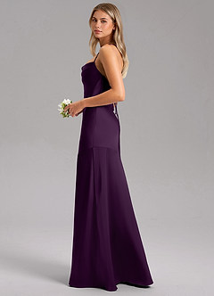 Azazie Grata Bridesmaid Dresses Grape Sheath Side Slit Stretch Satin Dress image5