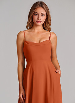 Azazie Elle 신부 들러리 드레스 A라인 주름진 쉬폰 바닥 길이 드레스 image6