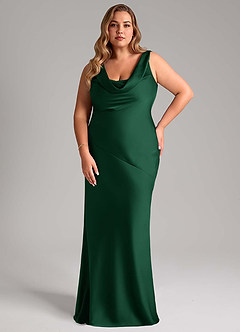 Azazie Rylina Bridesmaid Dresses Dark Green Mermaid Stretch Satin Dress image7