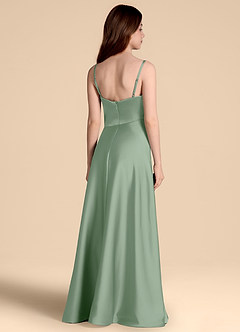 Azazie Prisha Junior Abito A-Line in Raso Elasticizzato Plissettato Matcha image2