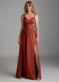 Azazie Chanel Bridesmaid Dresses Terracotta A-Line Pleated Stretch Satin Dress image5