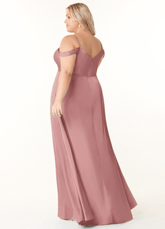 Azazie Ocean Vestidos de damas de honor Vestido de Rosa Polvorienta de Satén Elástico de Corte en A con Cuello en V Plisado image11