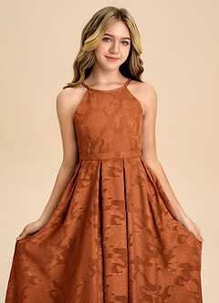 Azazie Arianthe Junior Burnt Orange A-Line Pleated Floral Burnout Dress image8