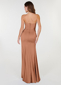 Azazie Yola Bridesmaid Dresses Bronzer Sheath V-Neck Pleated Stretch Satin Convertible Dress image5