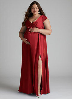Azazie Allessia Maternity Bridesmaid Dresses A-Line Pleated Stretch Satin Floor-Length Dress image11