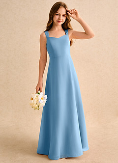 Azazie Makani Girls Formal Robe Demoiselle D'honneur Fillette Robe Trapèze en Mousseline de soie Encolure en Forme de Cœur Acier Bleuté image4