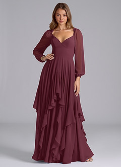 Azazie Karan Bridesmaid Dresses Cabernet A-Line Long Sleeve Chiffon Dress image3