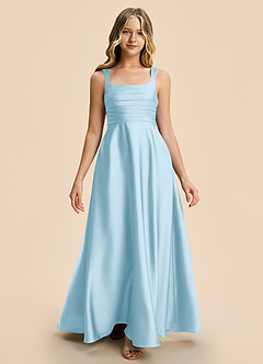 Azazie Azaria Junior Sky Blue A-Line Pleated Stretch Satin Dress image5