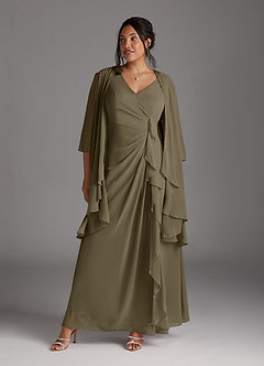 Azazie Manuella vestidos de madre de la novia Vestido de Verde Sauce de Gasa de Corte En A con Cuello en V plisado image10