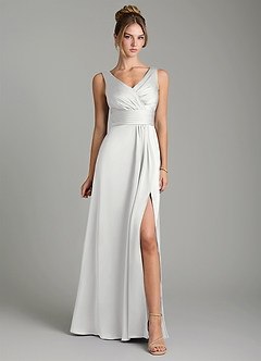 Azazie Karina Bridesmaid Dresses White A-Line Pleated Stretch Satin Dress image6