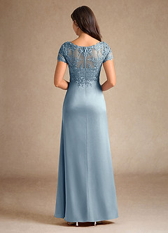 Azazie Santa Ana Mother of the Bride Dresses Dusty Blue A-Line Lace Stretch Satin Dress image3