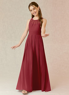 Azazie Bibiane Junior Pomegranate A-Line Pleated Chiffon Dress image4