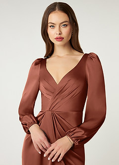 Azazie Mel Brautjungfernkleider Etui Langarm Stretch-Satin Kleid Lehm image5