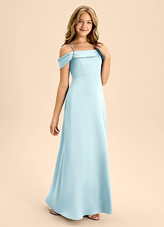 Azazie Anselie Junior Cloud Blue A-Line Off the Shoulder Stretch Satin Dress image5