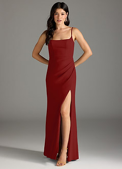 Azazie Rhoda Final Sale Terracotta Sheath Pleated Stretch Crepe Dress image5