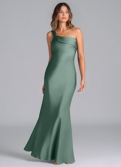 Azazie Driea Brudtärnklänningar Klä av Sjöjungfru i Stretch Satin Ena axeln Eukalyptus image3