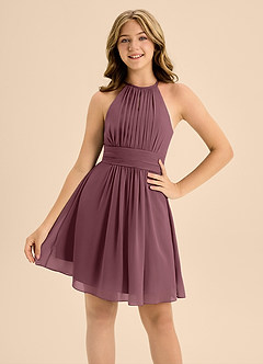 Azazie Bonnie Junior A-Linie Plissee Chiffon Kleid Sangria image5
