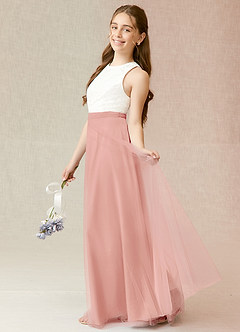 Azazie Albertine Junior A-Linie Spitze Chiffon Kleid Rosettenrosa image3
