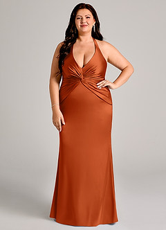 Azazie Valerie Brudtärnklänningar Klä av Sjöjungfru i Stretch Satin Plisserad Bränd Apelsin image1