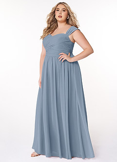 Azazie Zapheira Abiti da Damigella Abito A-Line in Chiffon Increspato Blu Polveroso image7