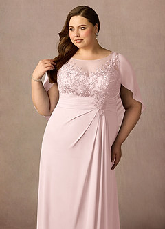 Azazie Hera Mother of the Bride Dresses Blushing Pink A-Line Lace Capelet Chiffon Dress image11