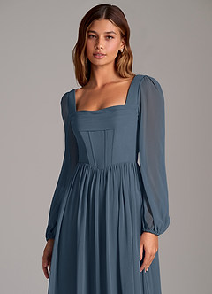 Azazie Maree Abiti da Damigella Abito A-Line in Chiffon Corsetto Blu Nettuno image7